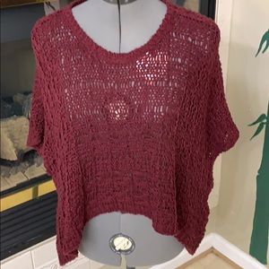 WOT Abercrombie & Fitch JR XS Burgundy Oversize Crochet Sleeve Pancho Top